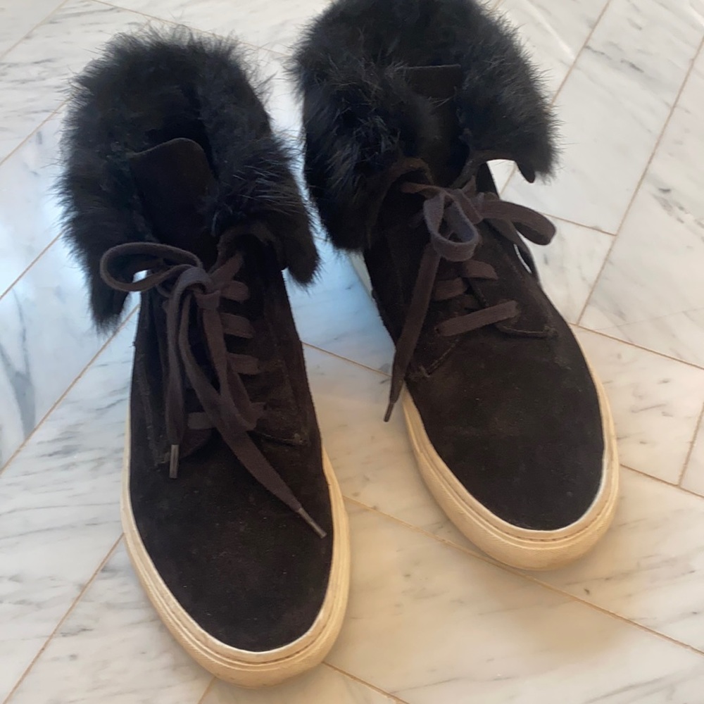 Vince rabbit fur sneakers.